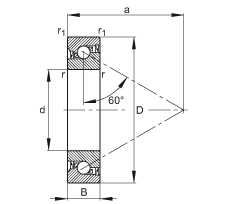 推力角接觸球軸承 BSB025062-2RS-T, 單向，接觸角 a = 60°，限制公差，兩側(cè)唇密封