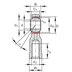桿端軸承 GIKSL5-PS, 根據(jù) DIN ISO 12 240-4 標準，特種鋼材料，帶左旋內(nèi)螺紋，免維護