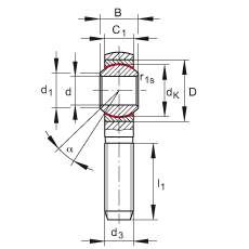 桿端軸承 GAKSR12-PS, 根據(jù) DIN ISO 12 240-4 標(biāo)準(zhǔn)，特種鋼材料，帶右旋外螺紋，免維護(hù)