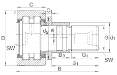 螺栓型滾輪 PWKRE35-2RS, 軸向引導(dǎo)，滿裝圓柱滾子，帶偏心擋圈，兩側(cè)唇密封