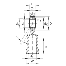 桿端軸承 GIL20-DO, 根據(jù) DIN ISO 12 240-4 標(biāo)準(zhǔn)，帶左旋內(nèi)螺紋，需維護(hù)