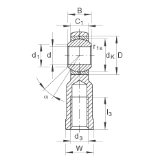 桿端軸承 GIKL20-PB, 根據(jù) DIN ISO 12 240-4 標(biāo)準(zhǔn)，帶左旋內(nèi)螺紋，需維護(hù)