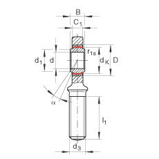 桿端軸承 GAR35-UK-2RS, 根據(jù) DIN ISO 12 240-4 標(biāo)準(zhǔn)，帶右旋外螺紋，免維護(hù)，兩側(cè)唇密封