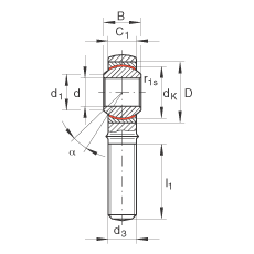 桿端軸承 GAKR8-PW, 根據(jù) DIN ISO 12 240-4 標(biāo)準(zhǔn)，帶右旋外螺紋，需維護(hù)