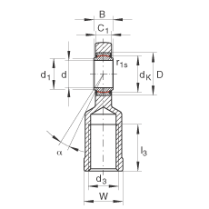 桿端軸承 GIL45-UK-2RS, 根據(jù) DIN ISO 12 240-4 標(biāo)準(zhǔn)，帶左旋內(nèi)螺紋，免維護(hù)，兩側(cè)唇密封