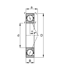 主軸軸承 B7214-E-T-P4S, 調(diào)節(jié)，成對或單元安裝，接觸角 α = 25°，限制公差