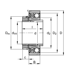 自調(diào)心球軸承 2212-K-2RS-TVH-C3 + H312, 根據(jù) DIN 630 和 DIN 5415 標(biāo)準(zhǔn)的主要尺寸, 帶錐孔和緊定套，兩側(cè)唇密封
