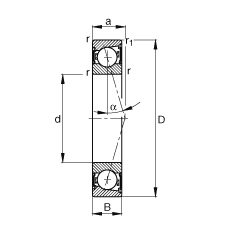 主軸軸承 B7214-C-2RSD-T-P4S, 調(diào)節(jié)，成對安裝，接觸角 α = 15°，兩側(cè)唇密封，非接觸，加嚴公差
