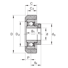 外球面球軸承 RCRA20/46-FA106, 帶橡膠插入件，偏心鎖圈定位， 兩側(cè) P 型密封