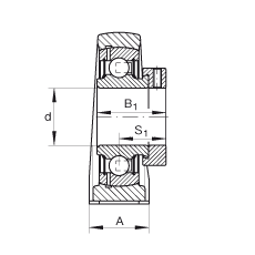 直立式軸承座單元 PAK60, 鑄鐵軸承座，外球面球軸承，根據(jù) ABMA 15 - 1991, ABMA 14 - 1991, ISO3228 帶有偏心緊定環(huán)